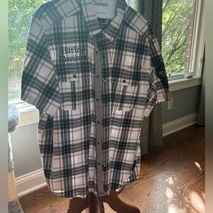 Harley-Davidson Men's Black and White Plaid Button Down Shirt